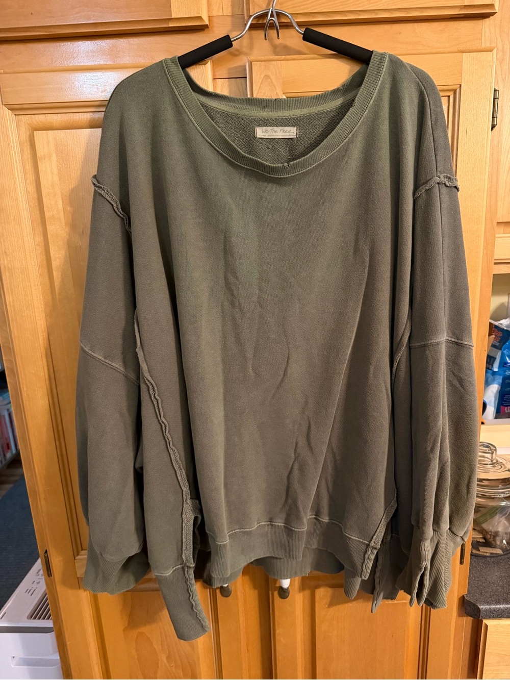 Free People Olive Green Oversized Scoopneck Sweater